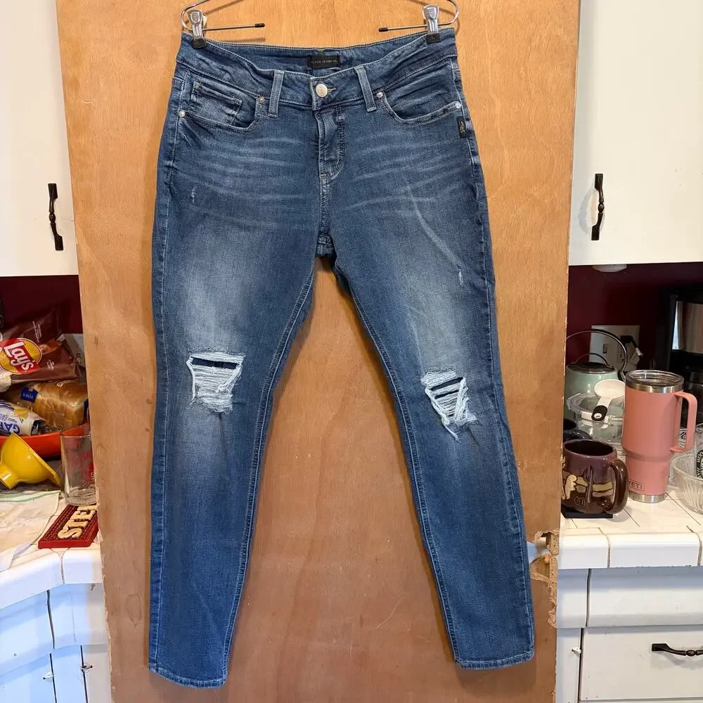 Silver Jeans Distressed Girlfriend Skinny Jeans Stretch Off Duty Model W31 L29 - Picture 16 of 16